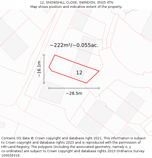 12, SNOWSHILL CLOSE, SWINDON, SN25 4TN: Plot and title map