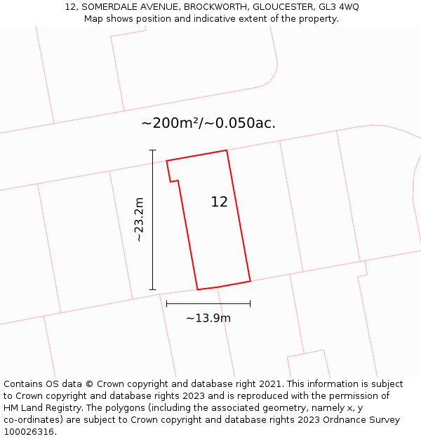 12, SOMERDALE AVENUE, BROCKWORTH, GLOUCESTER, GL3 4WQ: Plot and title map