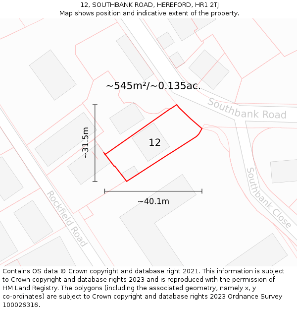 12, SOUTHBANK ROAD, HEREFORD, HR1 2TJ: Plot and title map