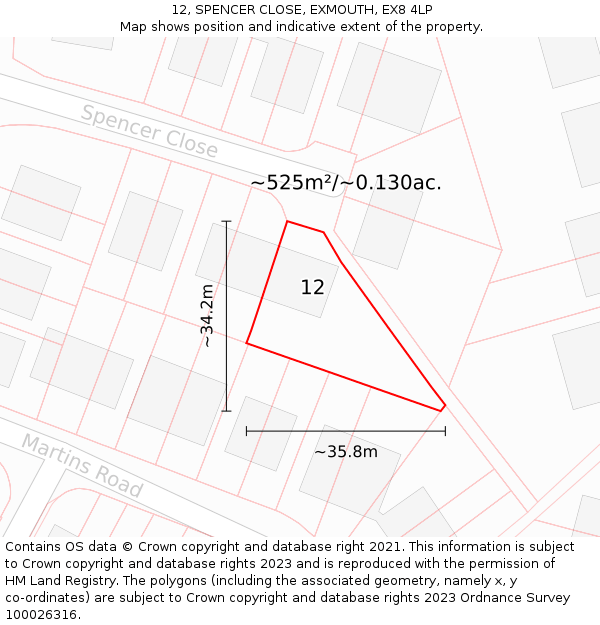 12, SPENCER CLOSE, EXMOUTH, EX8 4LP: Plot and title map