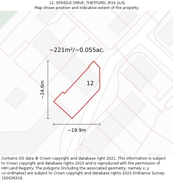 12, SPINDLE DRIVE, THETFORD, IP24 2UQ: Plot and title map