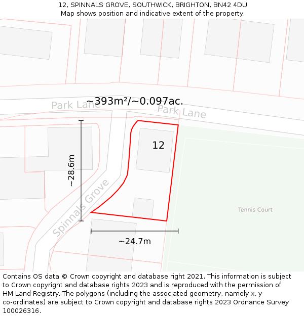 12, SPINNALS GROVE, SOUTHWICK, BRIGHTON, BN42 4DU: Plot and title map