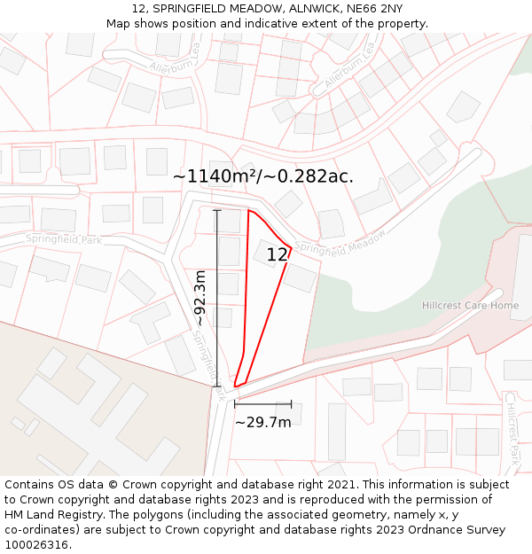 12, SPRINGFIELD MEADOW, ALNWICK, NE66 2NY: Plot and title map