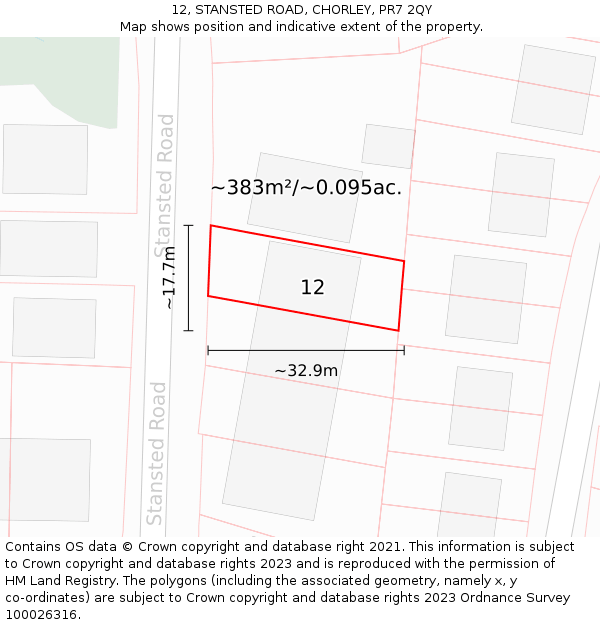 12, STANSTED ROAD, CHORLEY, PR7 2QY: Plot and title map