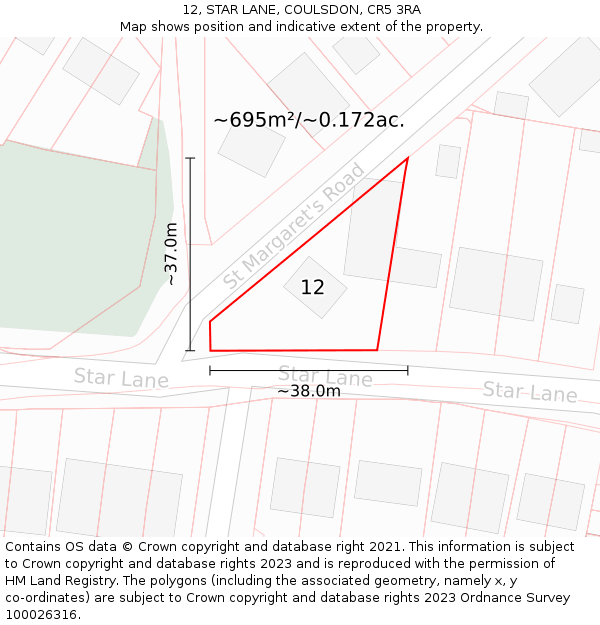 12, STAR LANE, COULSDON, CR5 3RA: Plot and title map