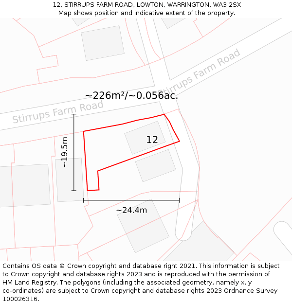 12, STIRRUPS FARM ROAD, LOWTON, WARRINGTON, WA3 2SX: Plot and title map