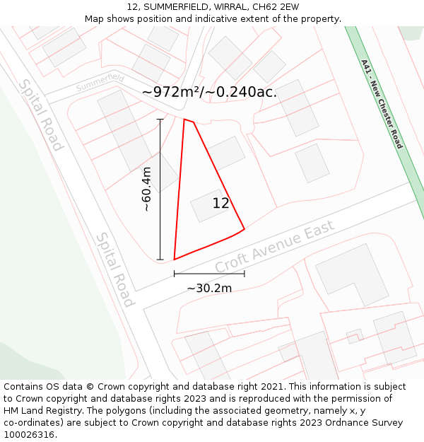 12, SUMMERFIELD, WIRRAL, CH62 2EW: Plot and title map