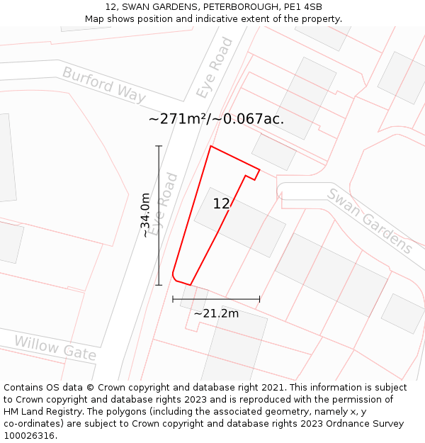 12, SWAN GARDENS, PETERBOROUGH, PE1 4SB: Plot and title map