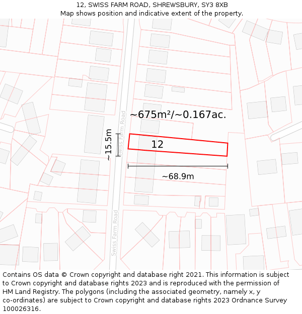 12, SWISS FARM ROAD, SHREWSBURY, SY3 8XB: Plot and title map