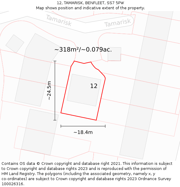 12, TAMARISK, BENFLEET, SS7 5PW: Plot and title map