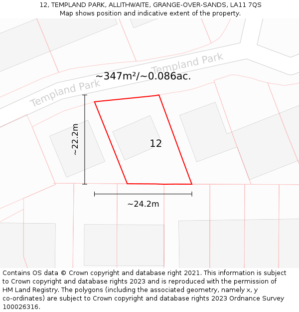 12, TEMPLAND PARK, ALLITHWAITE, GRANGE-OVER-SANDS, LA11 7QS: Plot and title map