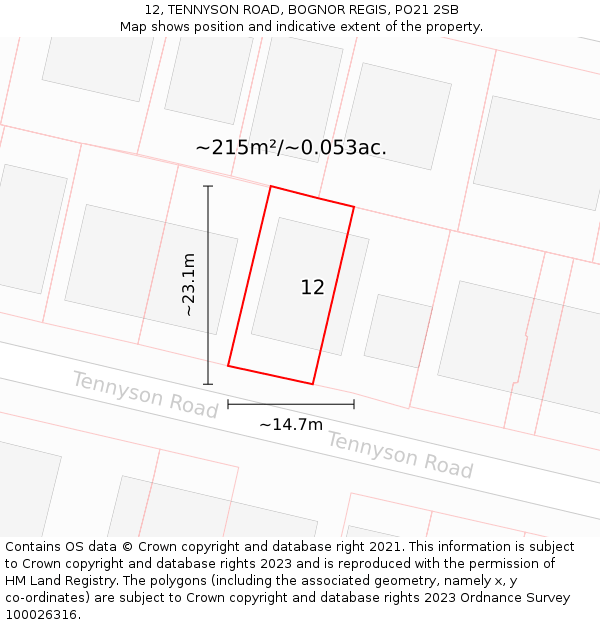 12, TENNYSON ROAD, BOGNOR REGIS, PO21 2SB: Plot and title map