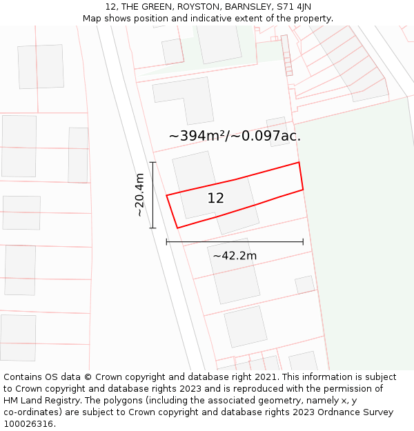 12, THE GREEN, ROYSTON, BARNSLEY, S71 4JN: Plot and title map