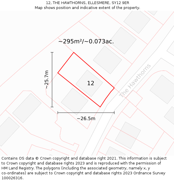 12, THE HAWTHORNS, ELLESMERE, SY12 9ER: Plot and title map