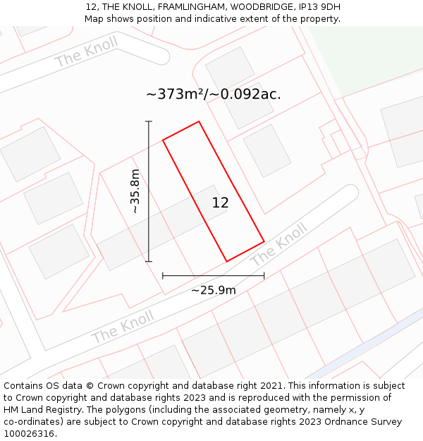 12, THE KNOLL, FRAMLINGHAM, WOODBRIDGE, IP13 9DH: Plot and title map