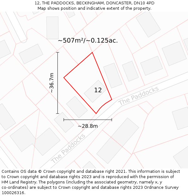 12, THE PADDOCKS, BECKINGHAM, DONCASTER, DN10 4PD: Plot and title map