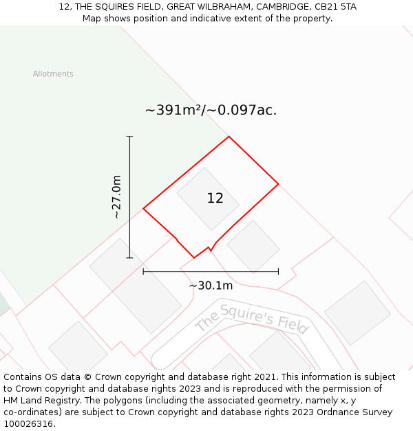 12, THE SQUIRES FIELD, GREAT WILBRAHAM, CAMBRIDGE, CB21 5TA: Plot and title map