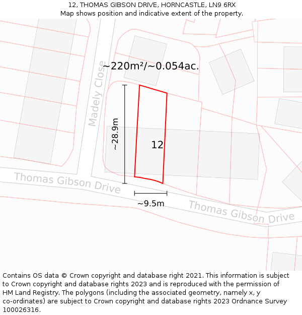 12, THOMAS GIBSON DRIVE, HORNCASTLE, LN9 6RX: Plot and title map