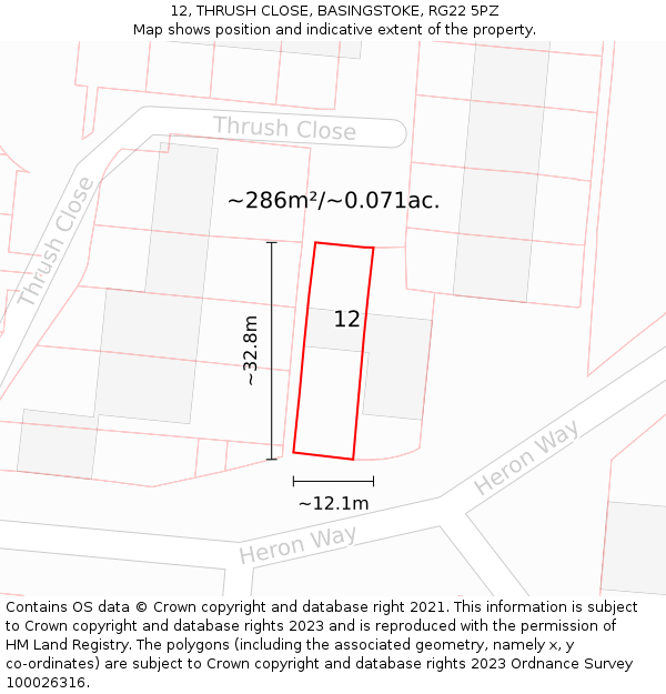 12, THRUSH CLOSE, BASINGSTOKE, RG22 5PZ: Plot and title map