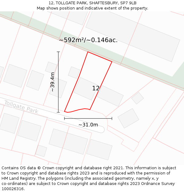 12, TOLLGATE PARK, SHAFTESBURY, SP7 9LB: Plot and title map