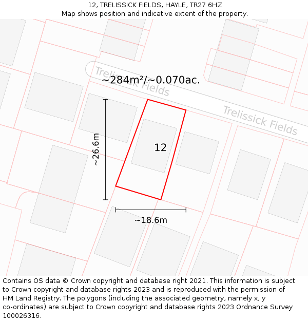 12, TRELISSICK FIELDS, HAYLE, TR27 6HZ: Plot and title map