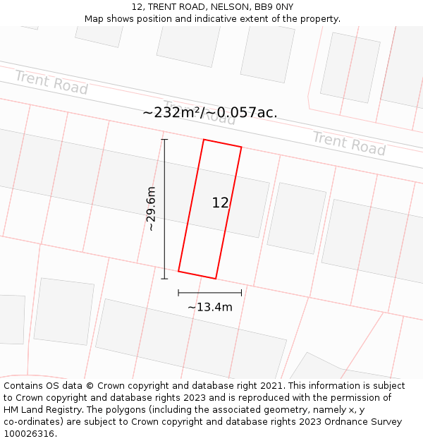 12, TRENT ROAD, NELSON, BB9 0NY: Plot and title map