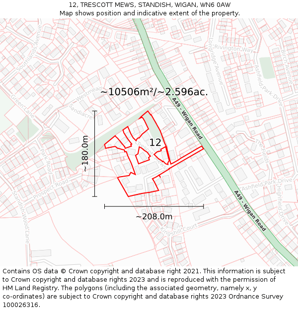 12, TRESCOTT MEWS, STANDISH, WIGAN, WN6 0AW: Plot and title map