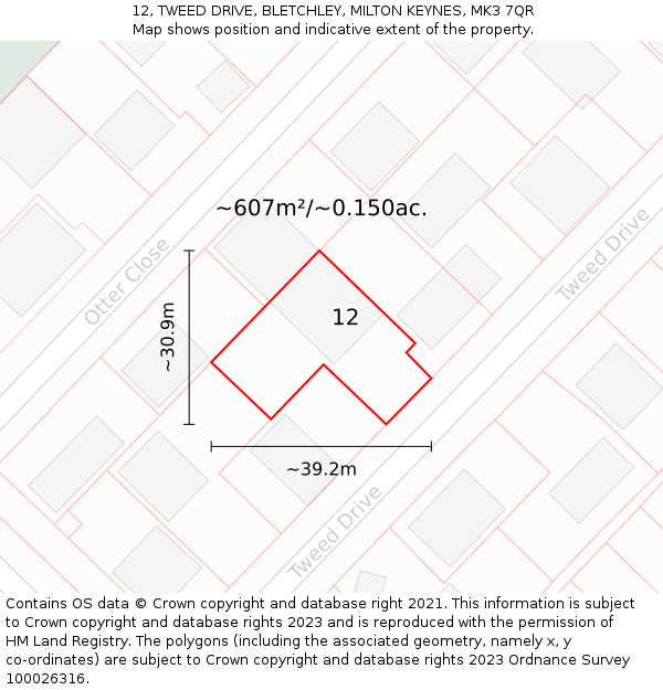 12, TWEED DRIVE, BLETCHLEY, MILTON KEYNES, MK3 7QR: Plot and title map
