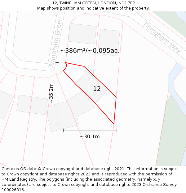 12, TWINEHAM GREEN, LONDON, N12 7EP: Plot and title map