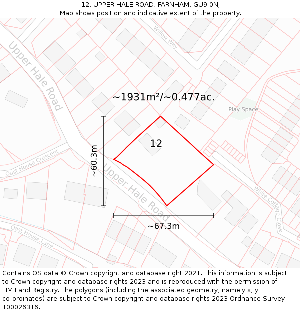 12, UPPER HALE ROAD, FARNHAM, GU9 0NJ: Plot and title map