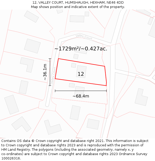 12, VALLEY COURT, HUMSHAUGH, HEXHAM, NE46 4DD: Plot and title map