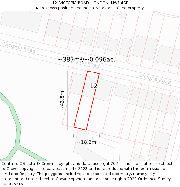 12, VICTORIA ROAD, LONDON, NW7 4SB: Plot and title map