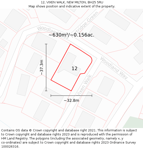 12, VIXEN WALK, NEW MILTON, BH25 5RU: Plot and title map