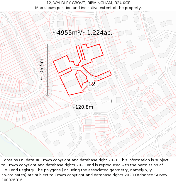 12, WALDLEY GROVE, BIRMINGHAM, B24 0GE: Plot and title map