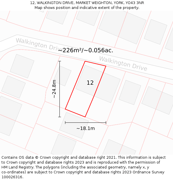 12, WALKINGTON DRIVE, MARKET WEIGHTON, YORK, YO43 3NR: Plot and title map