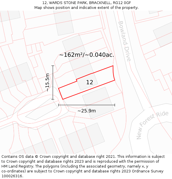 12, WARDS STONE PARK, BRACKNELL, RG12 0GF: Plot and title map