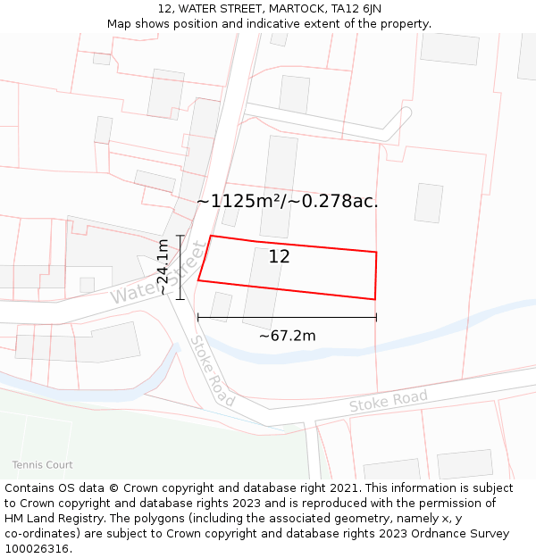 12, WATER STREET, MARTOCK, TA12 6JN: Plot and title map