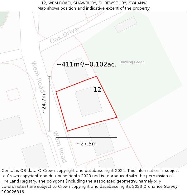 12, WEM ROAD, SHAWBURY, SHREWSBURY, SY4 4NW: Plot and title map