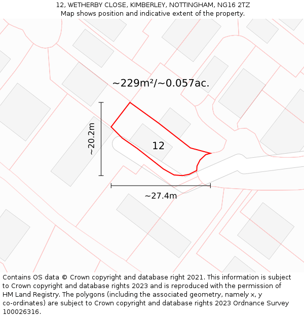 12, WETHERBY CLOSE, KIMBERLEY, NOTTINGHAM, NG16 2TZ: Plot and title map