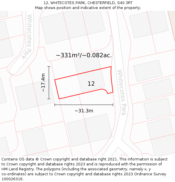 12, WHITECOTES PARK, CHESTERFIELD, S40 3RT: Plot and title map