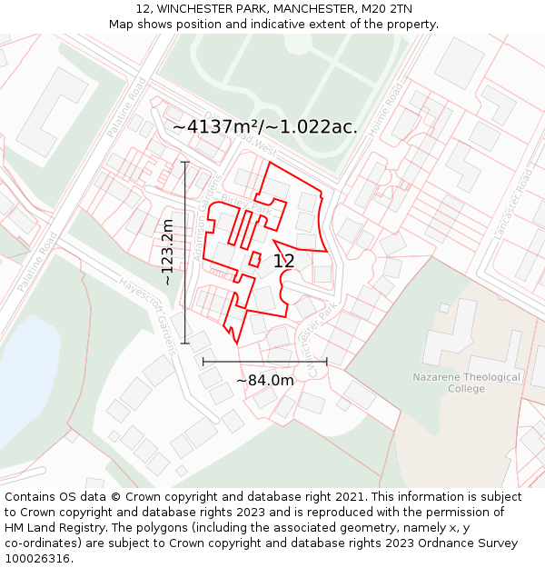 12, WINCHESTER PARK, MANCHESTER, M20 2TN: Plot and title map