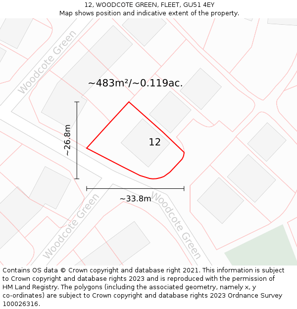 12, WOODCOTE GREEN, FLEET, GU51 4EY: Plot and title map