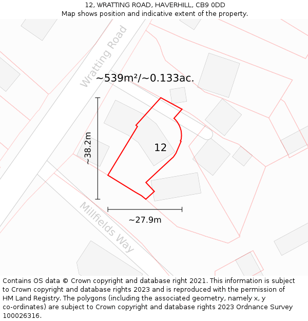 12, WRATTING ROAD, HAVERHILL, CB9 0DD: Plot and title map