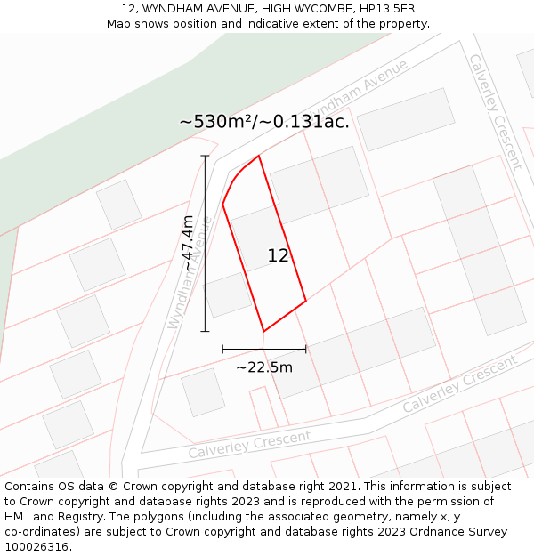 12, WYNDHAM AVENUE, HIGH WYCOMBE, HP13 5ER: Plot and title map