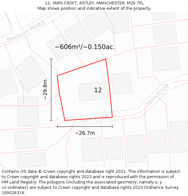 12, YARN CROFT, ASTLEY, MANCHESTER, M29 7PL: Plot and title map