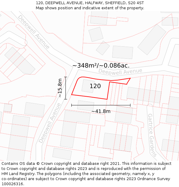 120, DEEPWELL AVENUE, HALFWAY, SHEFFIELD, S20 4ST: Plot and title map