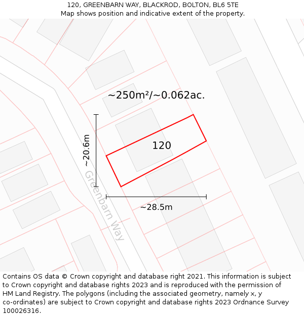 120, GREENBARN WAY, BLACKROD, BOLTON, BL6 5TE: Plot and title map