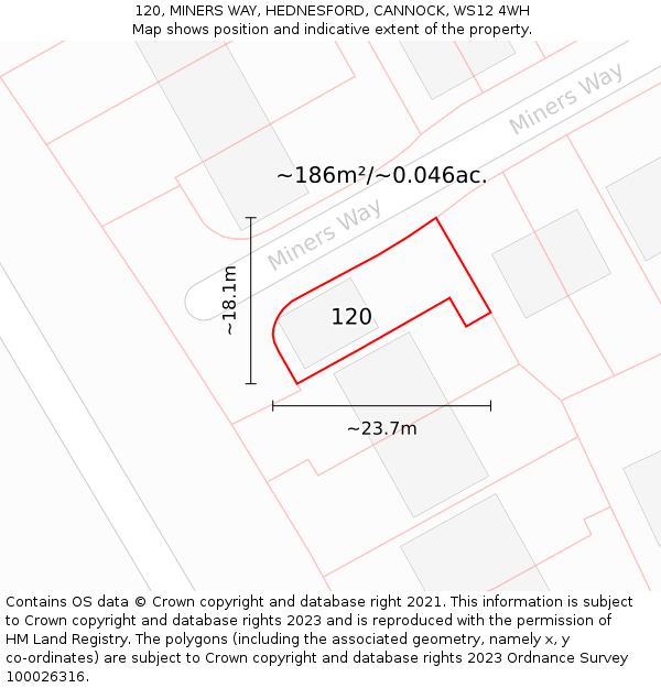 120, MINERS WAY, HEDNESFORD, CANNOCK, WS12 4WH: Plot and title map