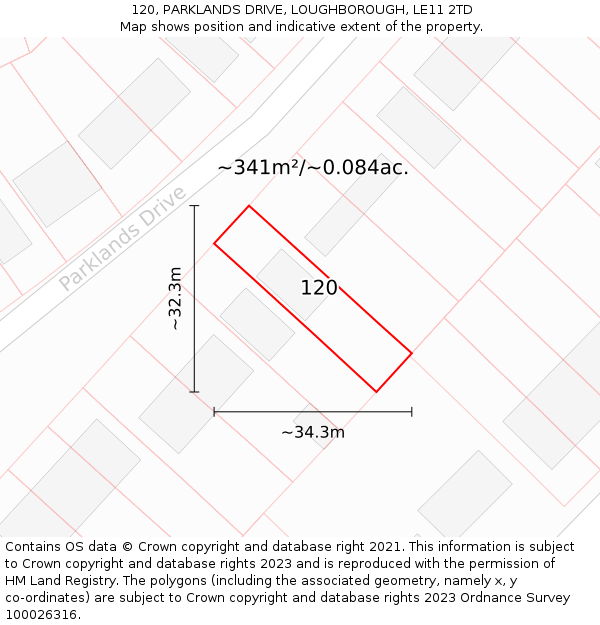 120, PARKLANDS DRIVE, LOUGHBOROUGH, LE11 2TD: Plot and title map