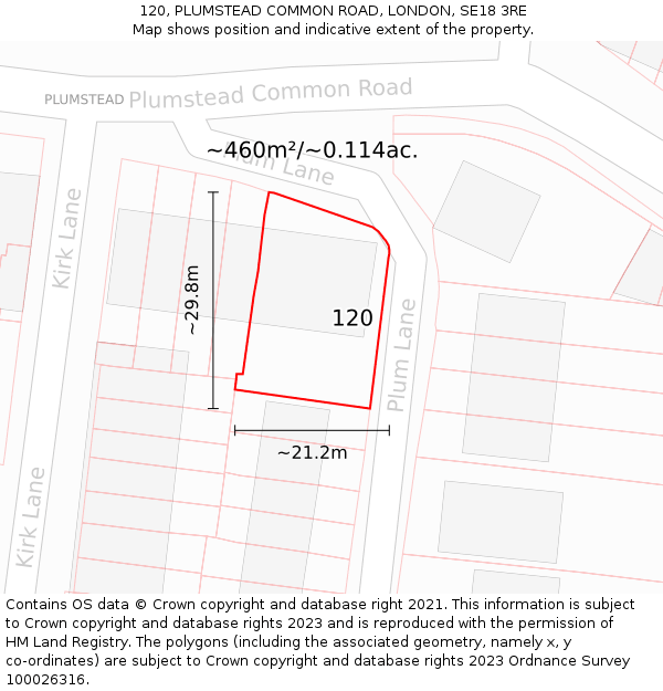 120, PLUMSTEAD COMMON ROAD, LONDON, SE18 3RE: Plot and title map